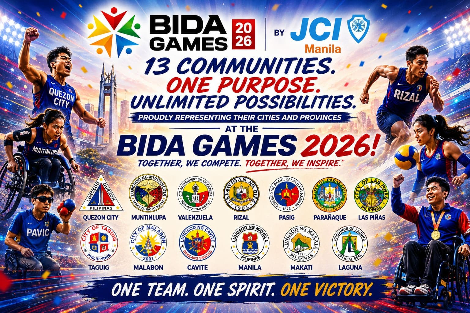 A graphic listing the 13 cities and provinces participating in BIDA Games 2026.
